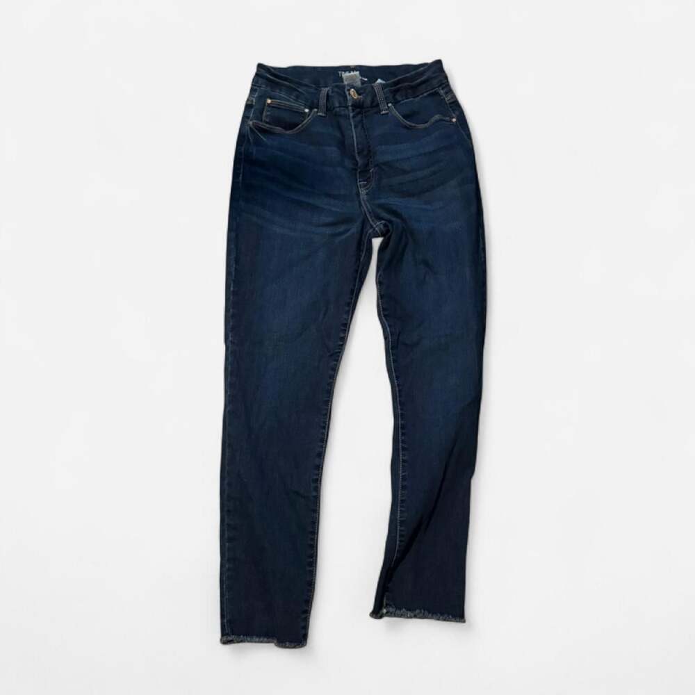 Time and Tru High Rise Raw Hem Dark Wash Jeans